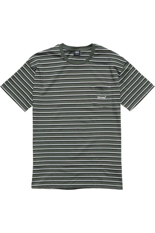 Stussy Mens Text Pocket Stripe T Shirt Green - KUYGS4896